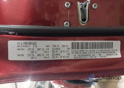 2019 Jeep Cherokee Limited 4X4 z USA, uszkodzony, nr VIN 1C4PJMDX2KD462162